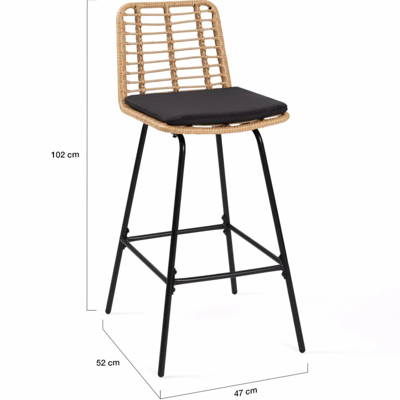 IDMarket Lot de 2 tabourets de bar effet rotin pied métal noir* Collection Cannage|Collection Vintage