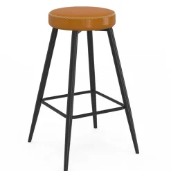 IDMarket Lot de 2 tabourets de bar effet cuir marron et pieds métal* Collection Vintage|Cuisine Complète