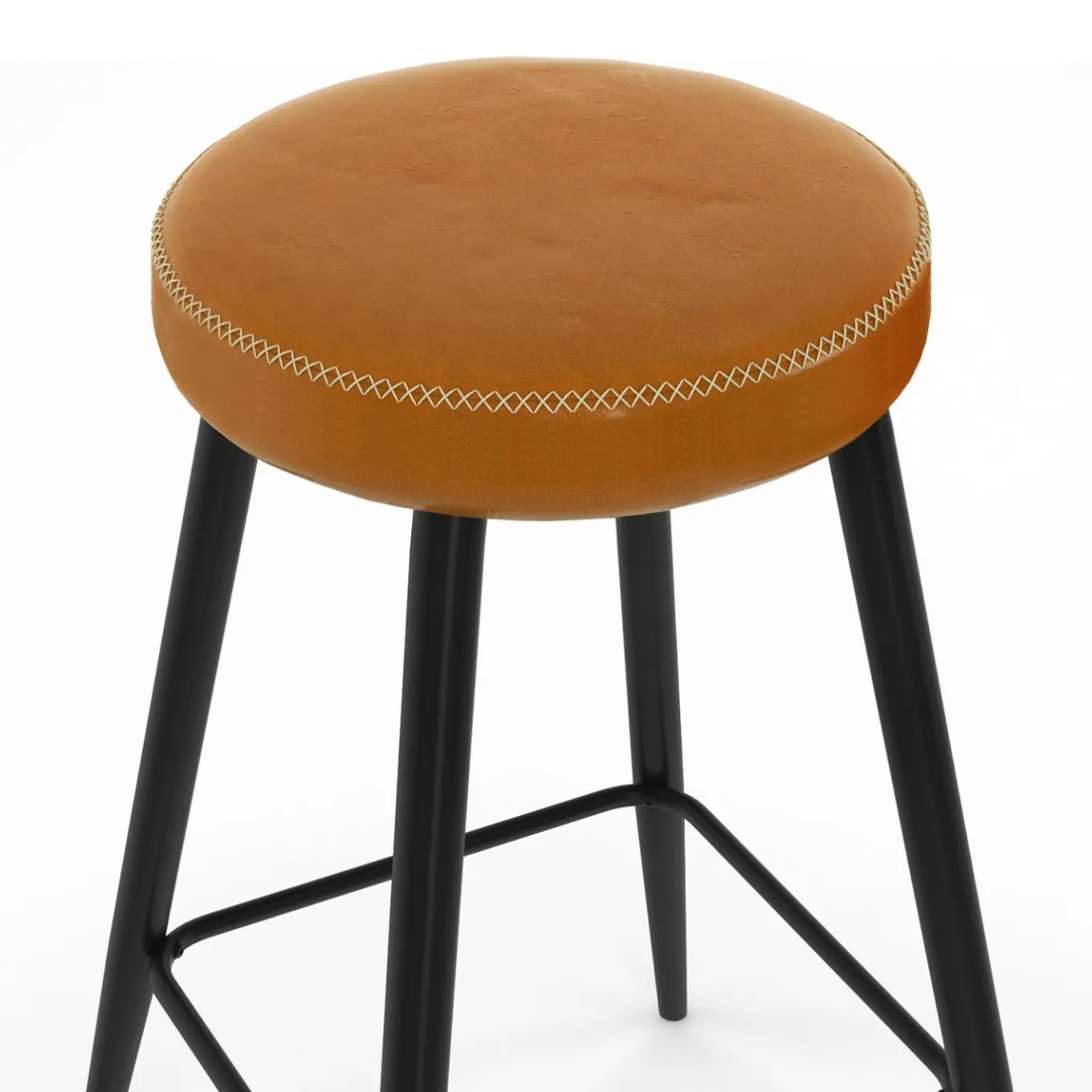 IDMarket Lot de 2 tabourets de bar effet cuir marron et pieds métal* Collection Vintage|Cuisine Complète