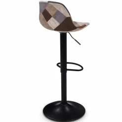 IDMarket Lot de 2 tabourets de bar design pied noir assise patchwork marron* Collection Contemporaine|Tabourets De Bar