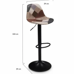 IDMarket Lot de 2 tabourets de bar design pied noir assise patchwork marron* Collection Contemporaine|Tabourets De Bar