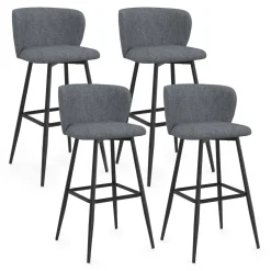 IDMarket Lot de 4 tabourets de bar assise en tissu gris foncé et pieds en métal noir* Collection Contemporaine|Tabourets De Bar