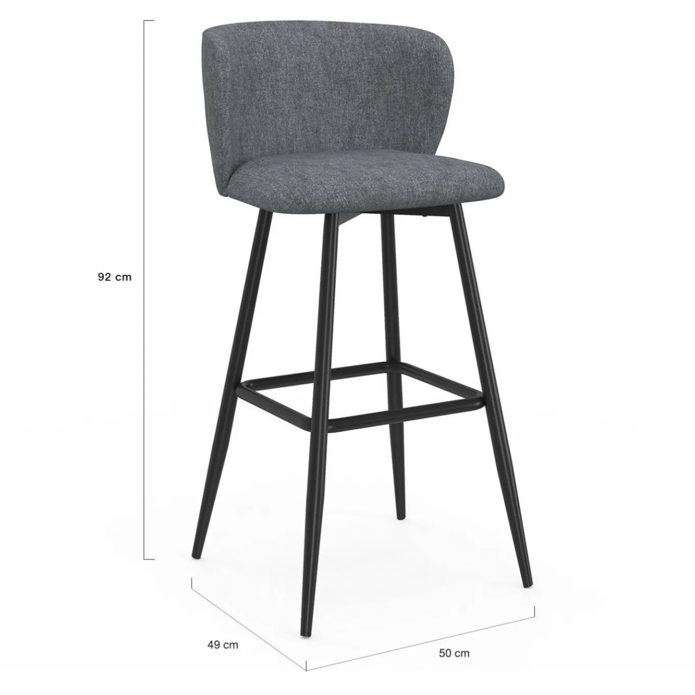 IDMarket Lot de 4 tabourets de bar assise en tissu gris foncé et pieds en métal noir* Collection Contemporaine|Tabourets De Bar