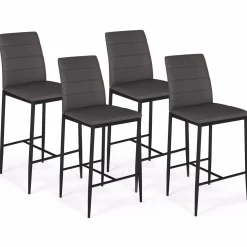 IDMarket Lot de 4 tabourets de bar en PVC gris rembourrés* Collection Contemporaine|Tabourets De Bar