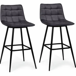 IDMarket Lot de 2 tabourets de bar en velours gris foncé* Collection Vintage|Collection Moderne