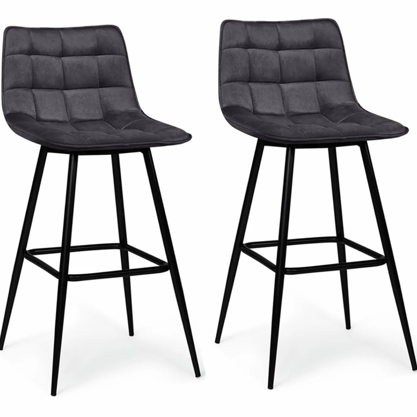IDMarket Lot de 2 tabourets de bar en velours gris foncé* Collection Vintage|Collection Moderne