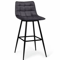 IDMarket Lot de 2 tabourets de bar en velours gris foncé* Collection Vintage|Collection Moderne