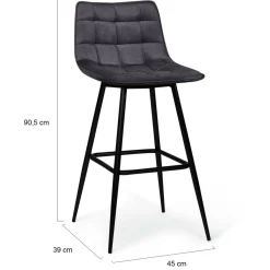 IDMarket Lot de 2 tabourets de bar en velours gris foncé* Collection Vintage|Collection Moderne