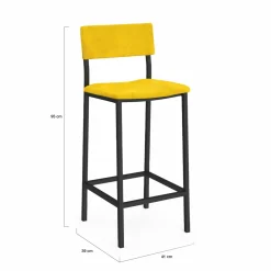 IDMarket Lot de 4 tabourets de bar en velours et métal mix color : bleu, gris et jaune* Tabourets De Bar