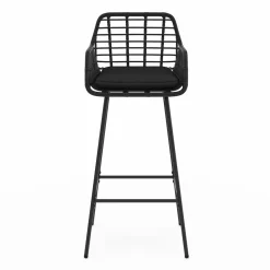 IDMarket Lot de 2 tabourets de bar avec accoudoirs noir effet rotin pieds métal noir* Collection Cannage|Collection Vintage