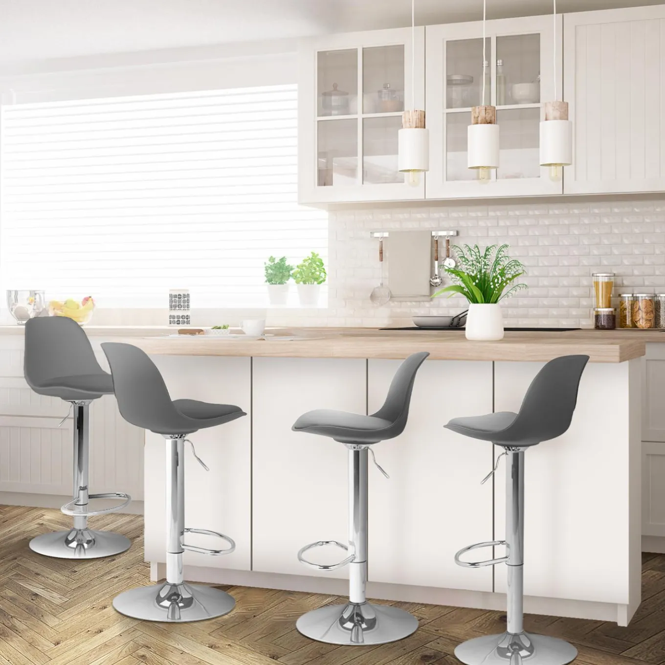 IDMarket Lot de 4 tabourets de bar gris réglables pied métal* Collection Contemporaine|Tabourets De Bar