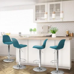 IDMarket Lot de 4 tabourets de bar bleu canard réglables pied métal* Collection Contemporaine|Tabourets De Bar