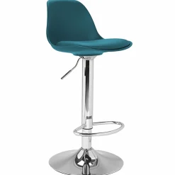 IDMarket Lot de 4 tabourets de bar bleu canard réglables pied métal* Collection Contemporaine|Tabourets De Bar