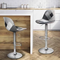 IDMarket Lot de 2 tabourets de bar design pied chromé assise patchwork noir, gris et blanc* Collection Contemporaine|Tabourets De Bar