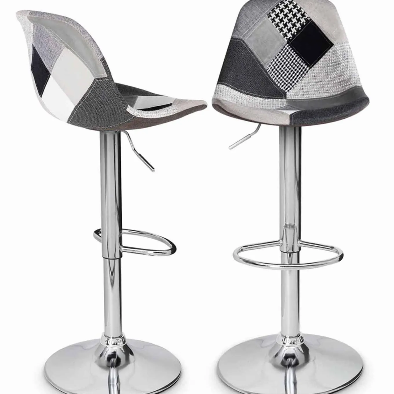 IDMarket Lot de 2 tabourets de bar design pied chromé assise patchwork noir, gris et blanc* Collection Contemporaine|Tabourets De Bar