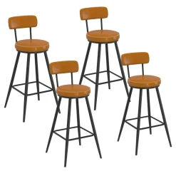 IDMarket Lot de 4 tabourets de bar effet cuir marron et pieds métal* Collection Vintage|Cuisine Complète