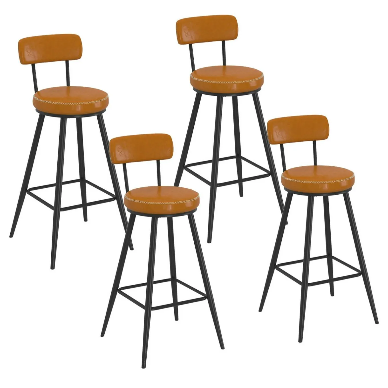 IDMarket Lot de 4 tabourets de bar effet cuir marron et pieds métal* Collection Vintage|Cuisine Complète