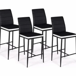 IDMarket Lot de 4 tabourets de bar en PVC noir avec bande blanche* Collection Moderne|Tabourets De Bar