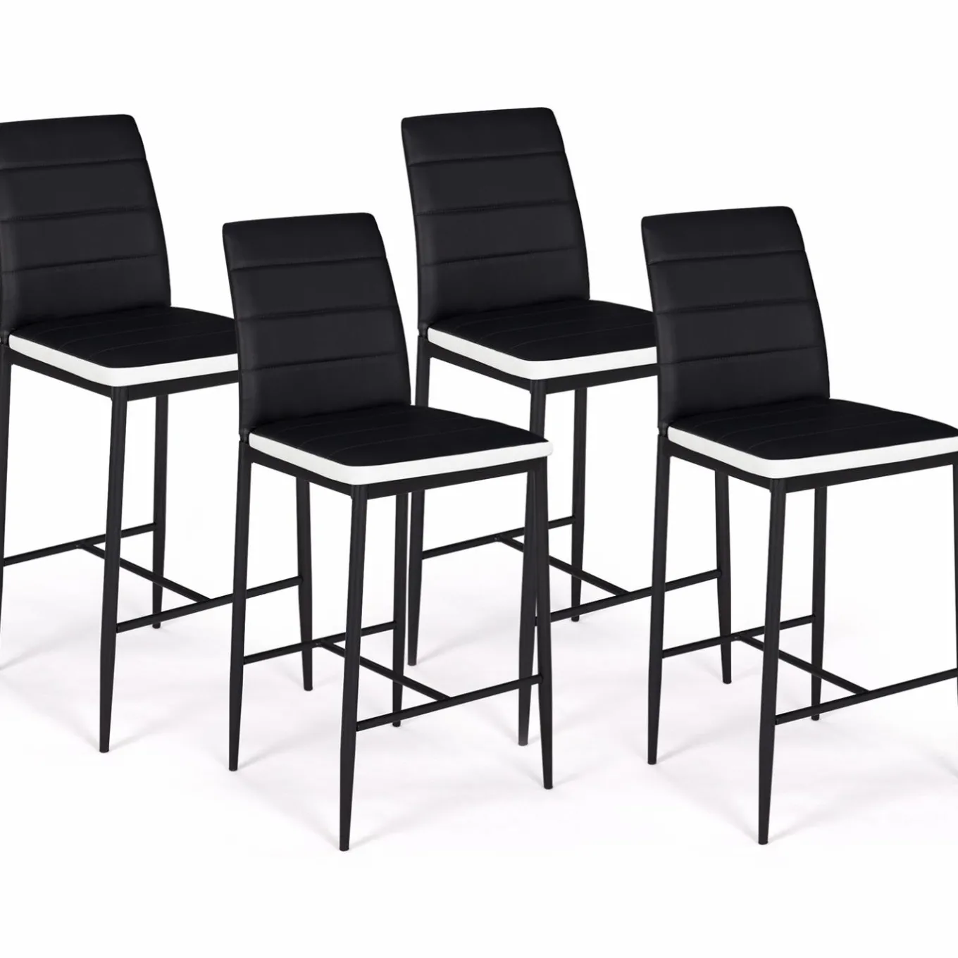 IDMarket Lot de 4 tabourets de bar en PVC noir avec bande blanche* Collection Moderne|Tabourets De Bar