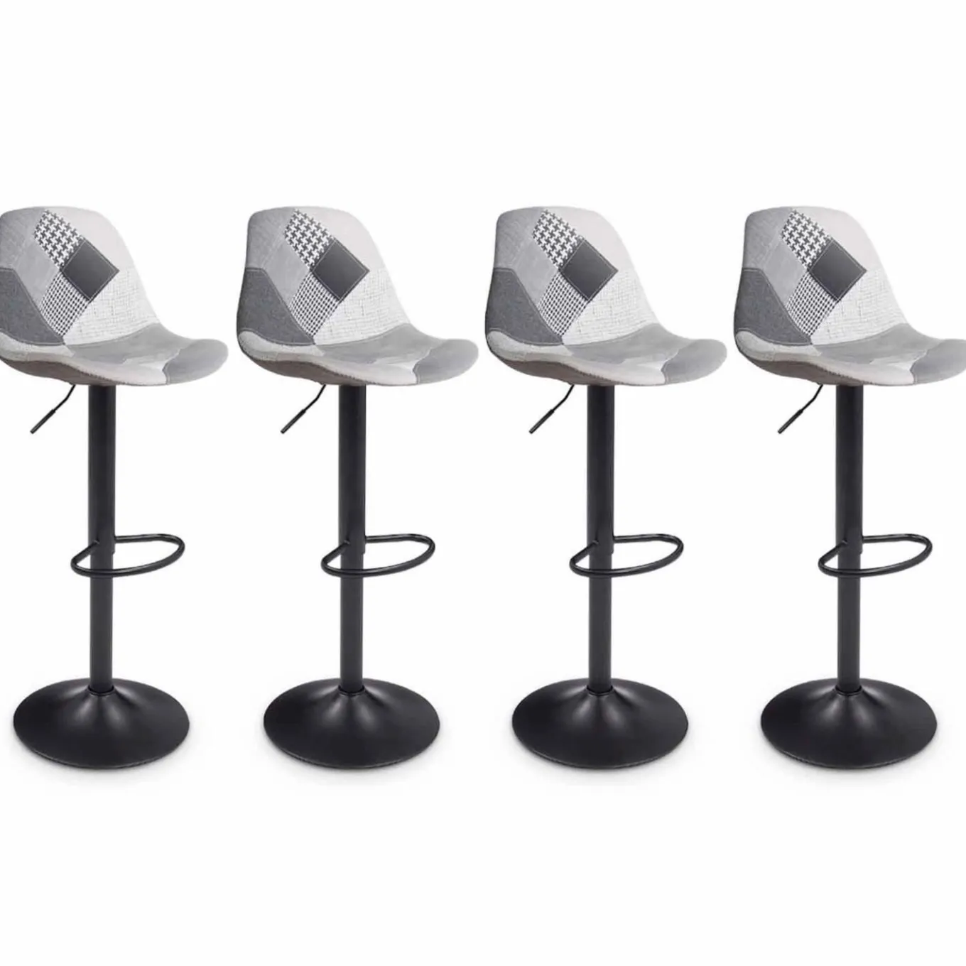 IDMarket Lot de 4 tabourets de bar design patchworks noir, gris et blanc* Collection Contemporaine|Tabourets De Bar