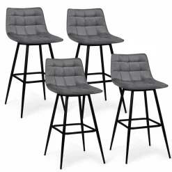 IDMarket Lot de 4 tabourets gris clair en velours matelassé* Collection Vintage|Collection Moderne