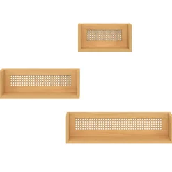 IDMarket Lot de 3 étagères murales bois et cannage 60/45/30 cm* Collection Cannage|Etagères
