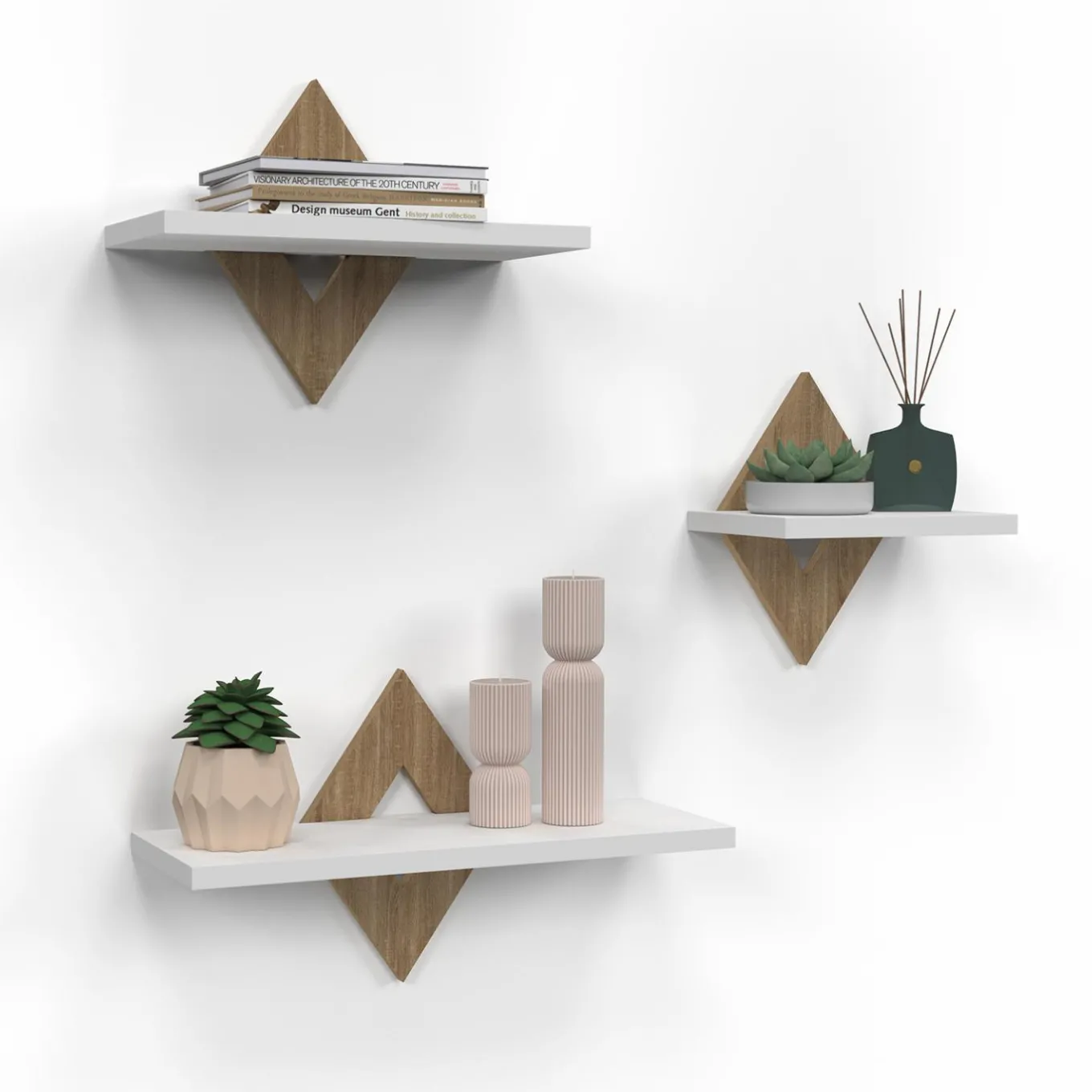 IDMarket Lot de 3 étagères murales couleur hêtre et blanc* Etagères