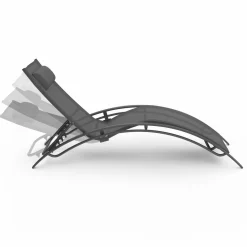 IDMarket Lot de 2 transats de jardin inclinables en acier avec coussin et toile gris anthracite* Bains De Soleil|Fauteuils De Jardin