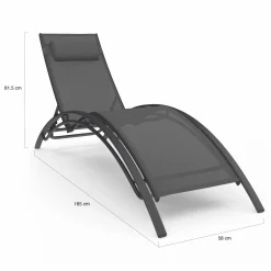 IDMarket Lot de 2 transats de jardin inclinables en acier avec coussin et toile gris anthracite* Bains De Soleil|Fauteuils De Jardin
