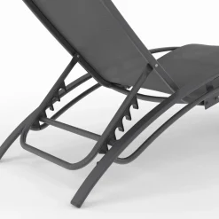 IDMarket Lot de 2 transats de jardin inclinables en acier avec coussin et toile gris anthracite* Bains De Soleil|Fauteuils De Jardin