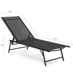 IDMarket Lot de 2 transats de jardin inclinables toile et acier noir* Bains De Soleil|Fauteuils De Jardin