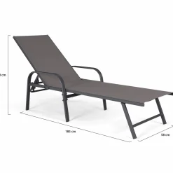 IDMarket Lot de 2 transats inclinables pour jardin en acier gris et toile grise* Bains De Soleil|Fauteuils De Jardin