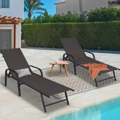 IDMarket Lot de 2 transats inclinables pour jardin en acier noir et toile grise* Bains De Soleil|Fauteuils De Jardin
