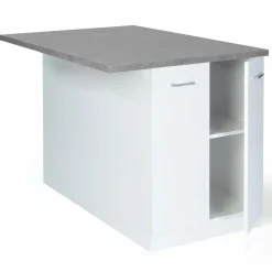 IDMarket Îlot de cuisine blanc et plateau façon béton* Meubles Hauts|Meubles Blancs