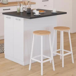 IDMarket Îlot de cuisine blanc et plateau gris anthracite* Meubles Hauts|Meubles Blancs