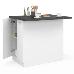IDMarket Îlot de cuisine blanc et plateau gris anthracite* Meubles Hauts|Meubles Blancs