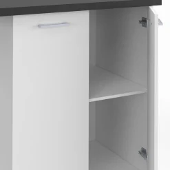 IDMarket Îlot de cuisine blanc et plateau gris anthracite* Meubles Hauts|Meubles Blancs