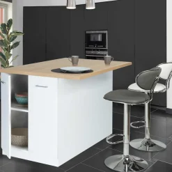 IDMarket Îlot de cuisine blanc et plateau façon hêtre 100 cm* Collection Design|Collection Moderne
