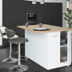 IDMarket Îlot de cuisine blanc et plateau façon hêtre 100 cm* Collection Design|Collection Moderne