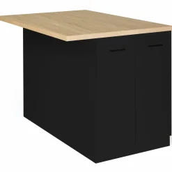 IDMarket Îlot de cuisine noir et plateau façon hêtre 120 cm* Meubles Noirs|Collection Design