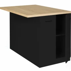 IDMarket Îlot de cuisine noir et plateau façon hêtre 120 cm* Meubles Noirs|Collection Design