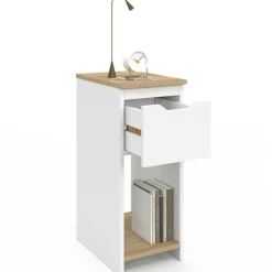 IDMarket Lot de tables de chevet blanc et bois* Meubles Bas|Meubles Blancs