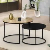 IDMarket Lots de 2 tables basses rondes gigognes noir et bois industrielles* Tables Basses|Salon Complet