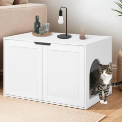 IDMarket Maison de toilette pour chat - cache-litière avec doubles portes blanc* Niches Pour Chat|Accessoires Animaux