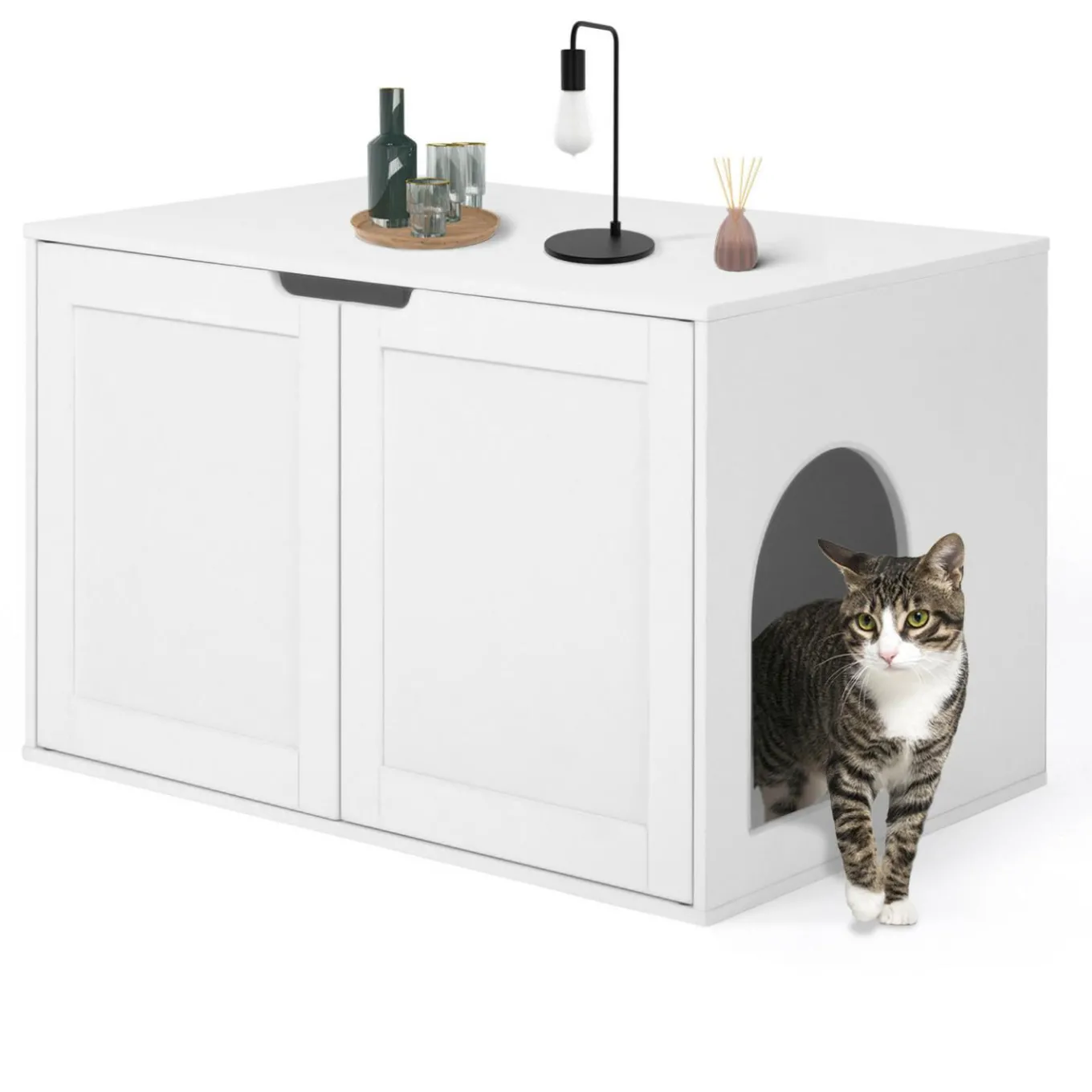 IDMarket Maison de toilette pour chat - cache-litière avec doubles portes blanc* Niches Pour Chat|Accessoires Animaux