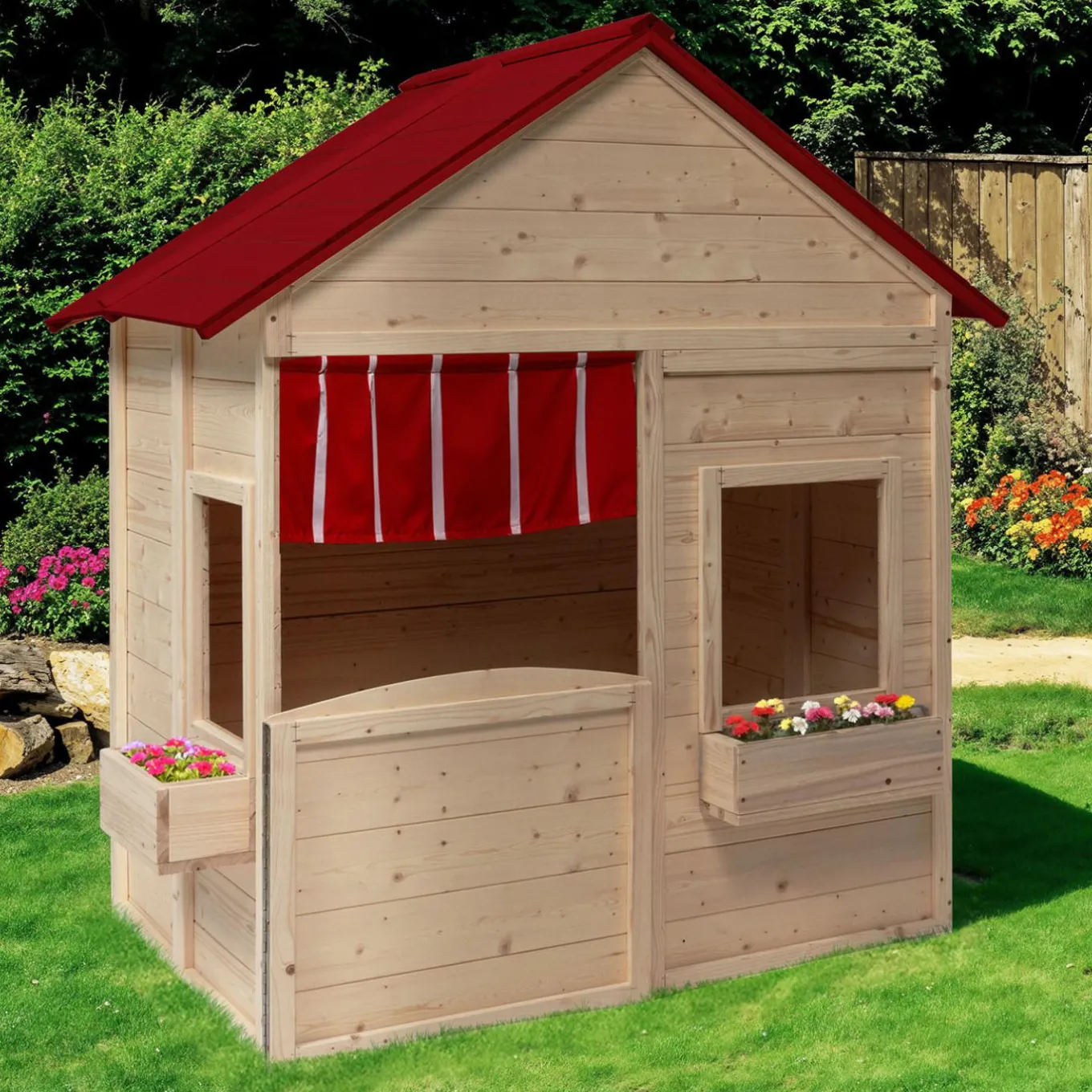 IDMarket Maisonnette pour enfants en bois pour l’extérieur avec jardinières*Enfant Jeux Enfant|Loisirs Et Jeux D'Exterieur