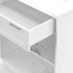 IDMarket Mange-debout 4 personnes ilot central blanc et plateau marbre 130 cm* Collection Design|Ilot Central