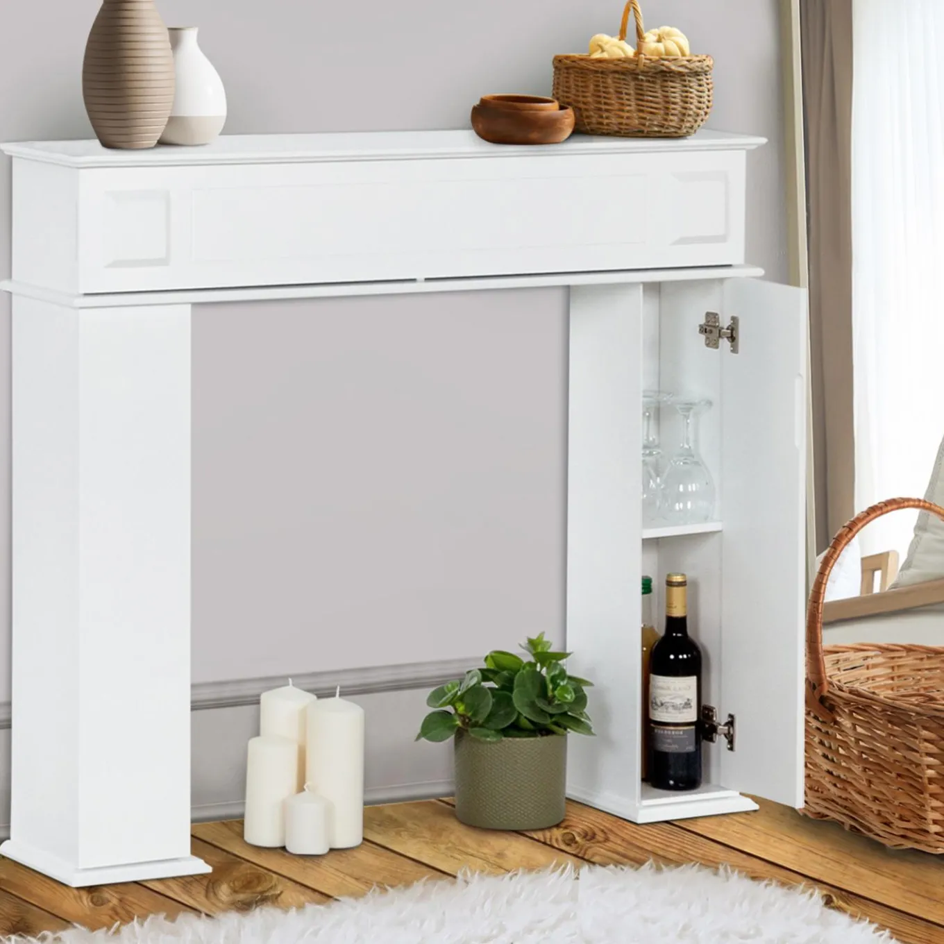 IDMarket Manteau de cheminée console décorative avec rangement* Accessoires Cheminée|Décoration Et Accessoires