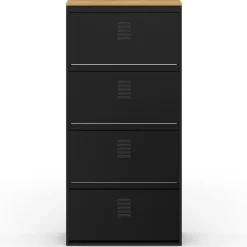 IDMarket Meuble à chaussures 24 paires 4 portes métal noir et plateau bois design industriel* Rangement Et Accessoires|Collection Métal