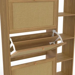 IDMarket Meuble à chaussures 18 paires 3 portes effet naturel cannage avec étagère* Collection Cannage|Petits Meubles